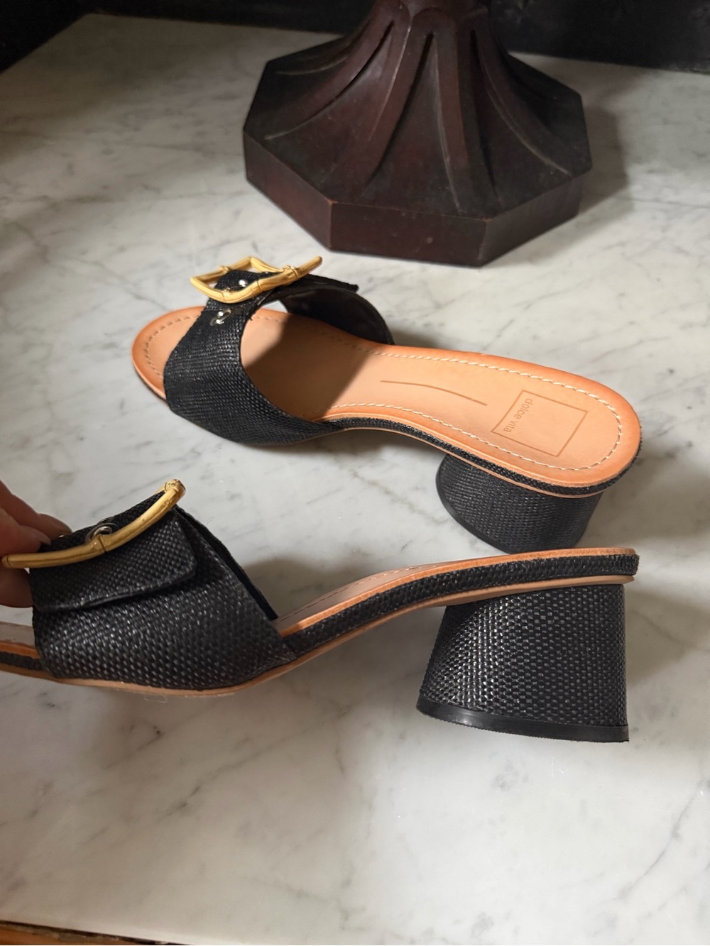 Dolce Vita Black Slide Mules with Gold Buckle - Picture 3 of 5